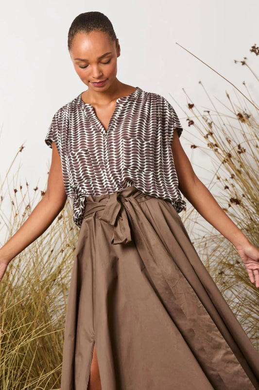 Celebrations Silk Shirt - Blue Brown Retro