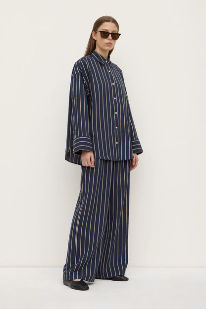 Colleen Stripe LS Shirt - Navy/Tan Stripe