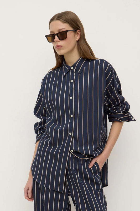Colleen Stripe LS Shirt - Navy/Tan Stripe