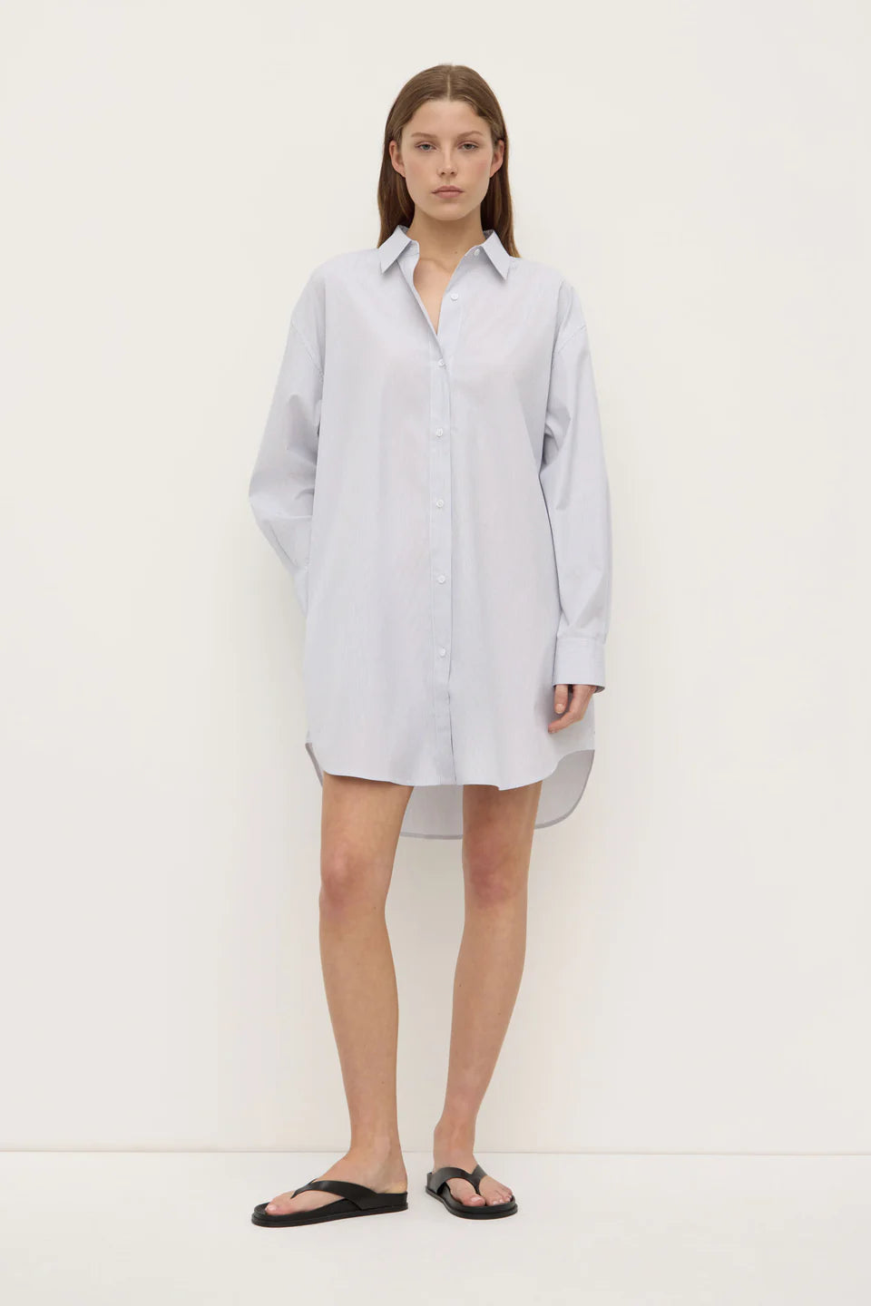 Cora Stripe Shirt Dress - White/Navy Stripe