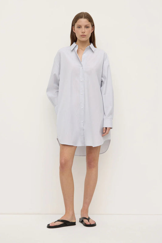 Cora Stripe Shirt Dress - White/Navy Stripe