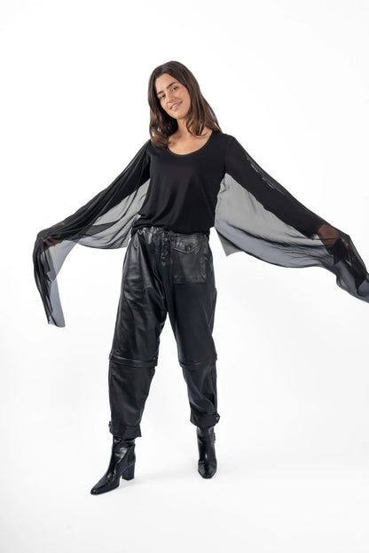 Twisted Silk Wrap Top - Black