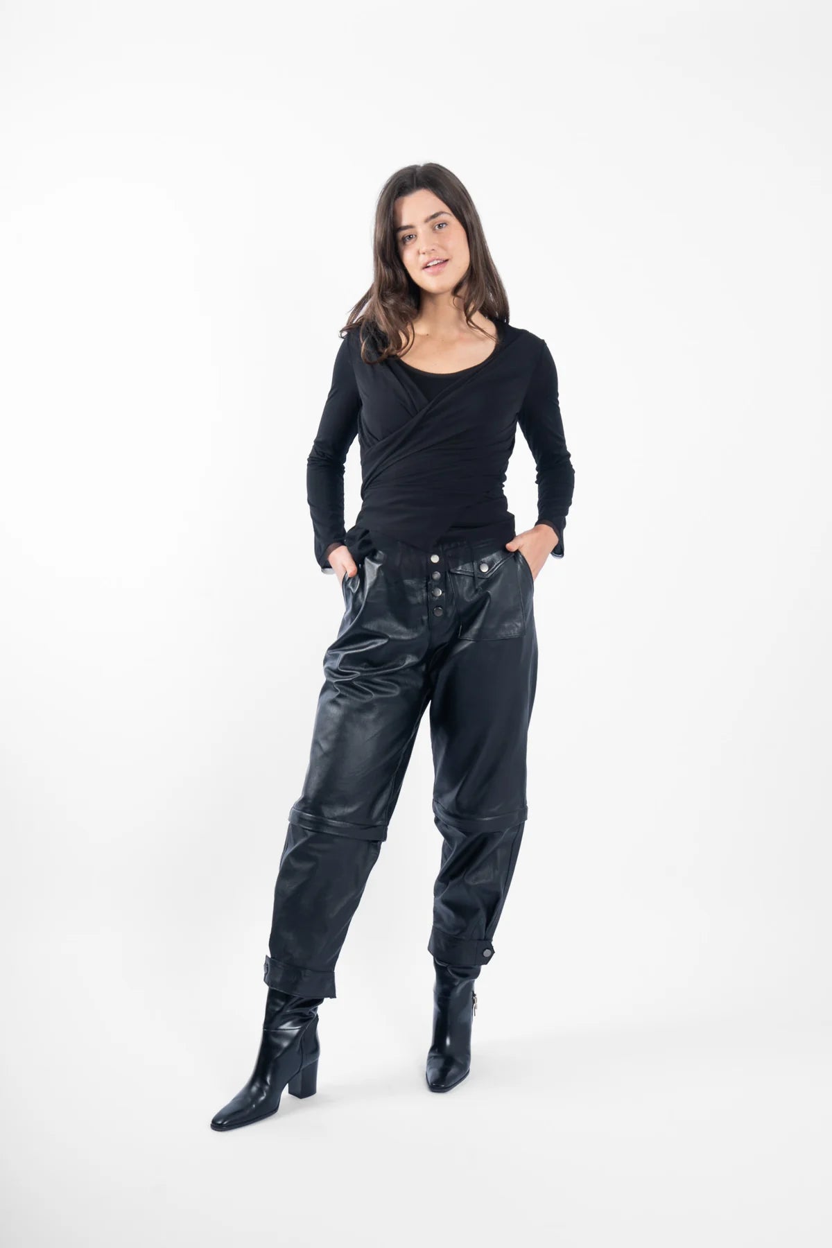 Twisted Silk Wrap Top - Black