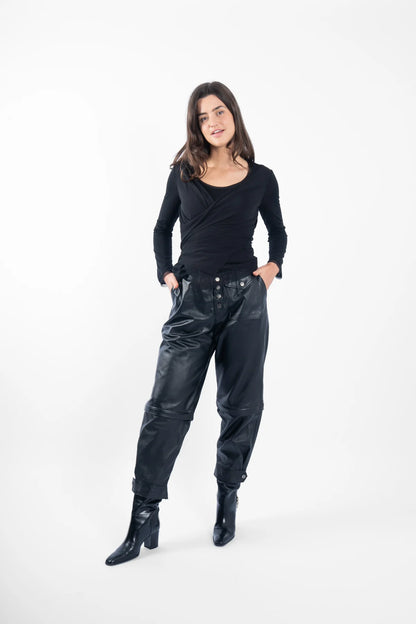 Twisted Silk Wrap Top - Black