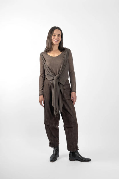 Twisted Silk Wrap Top - Choc Mousse