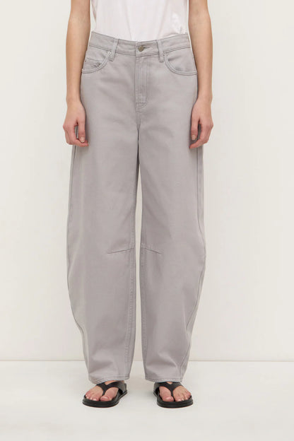 High Rise Barrel Jean - Light Grey