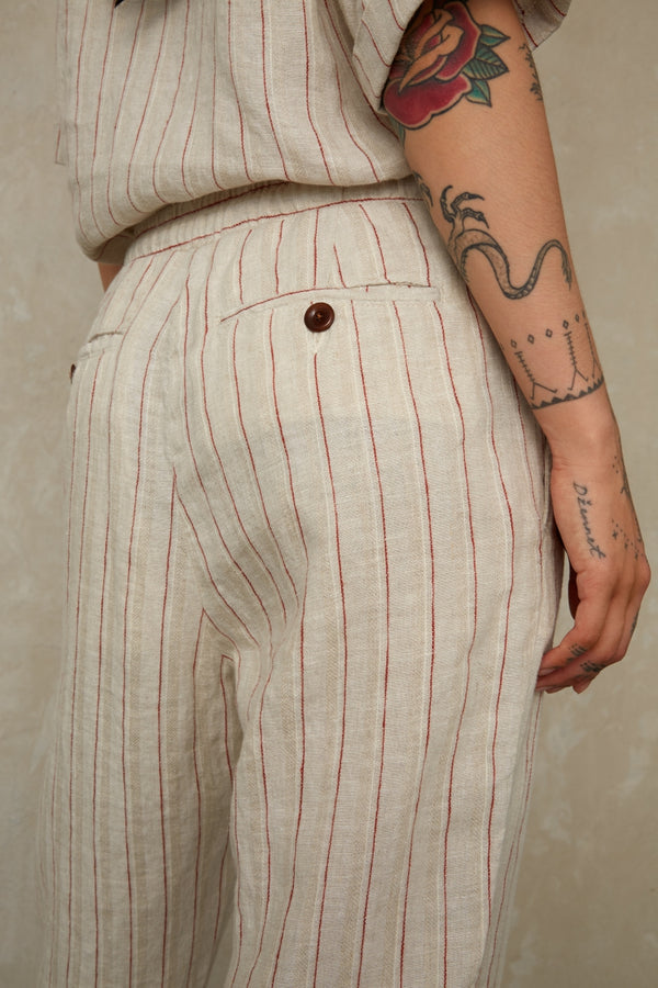 Lourdes Pants - Linen Stripe Red