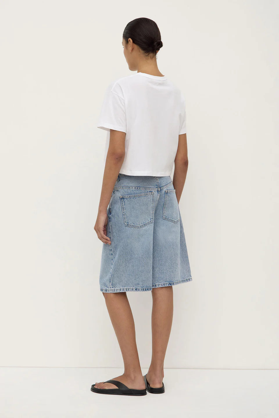 Loose Fit Long Denim Short - Mid Stone Wash