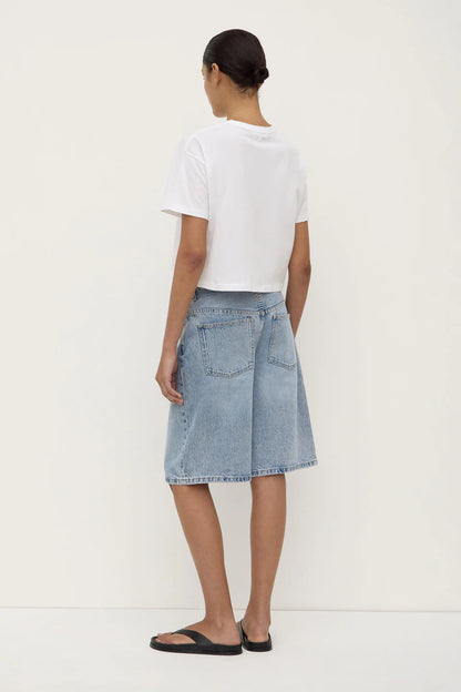 Loose Fit Long Denim Short - Mid Stone Wash