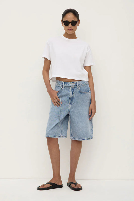 Loose Fit Long Denim Short - Mid Stone Wash