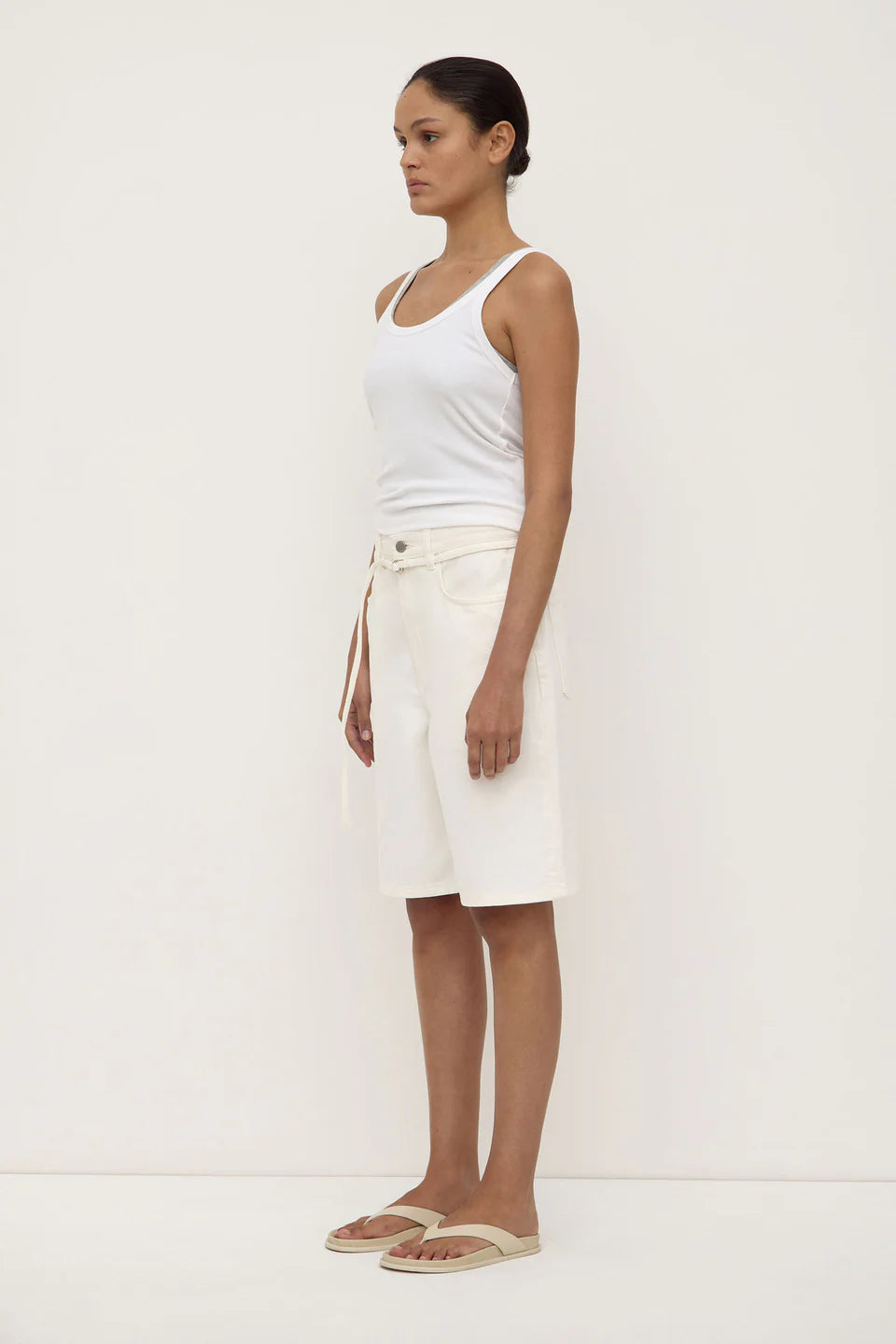 Loose Fit Long Denim Short - Vintage White