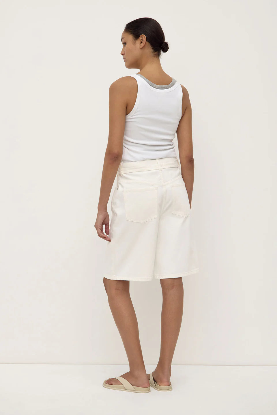 Loose Fit Long Denim Short - Vintage White