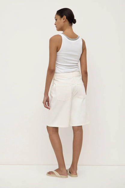 Loose Fit Long Denim Short - Vintage White