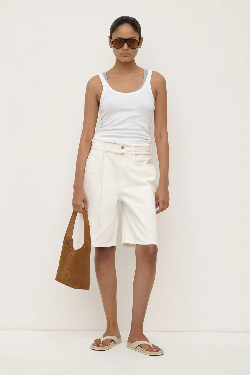 Loose Fit Long Denim Short - Vintage White