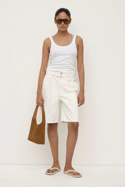 Loose Fit Long Denim Short - Vintage White