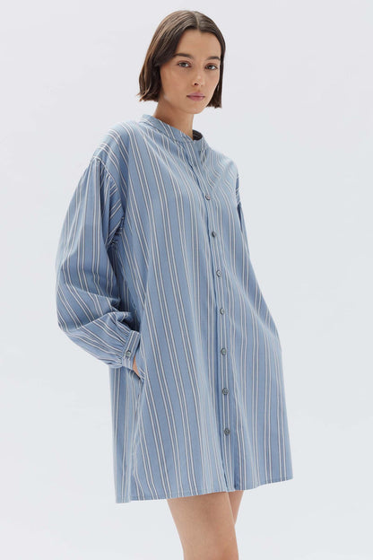 Luna Cotton Blend Stripe Mini Dress- Glacial Stripe
