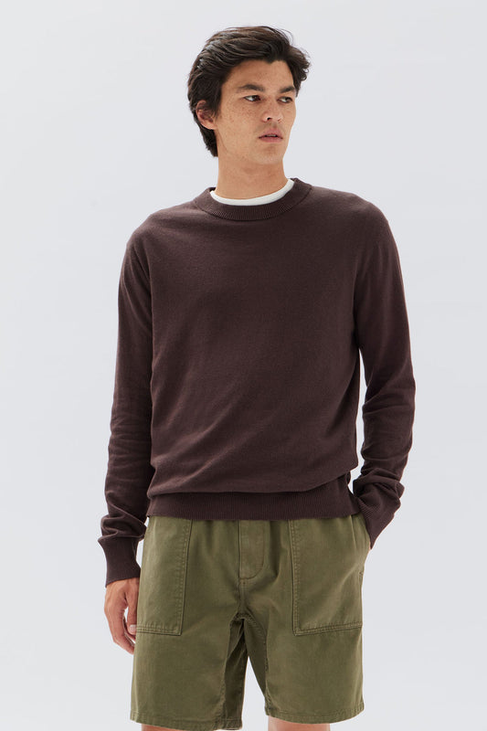 Mens Cotton Cashmere Long Sleeve Sweater - Chestnut