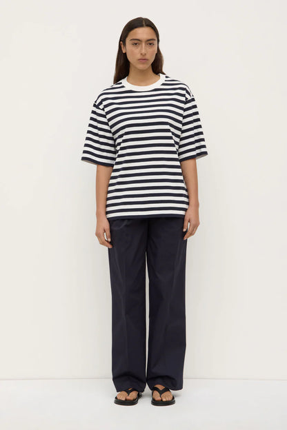 Monte Stripe Cotton Tee - True Navy/White Stripe