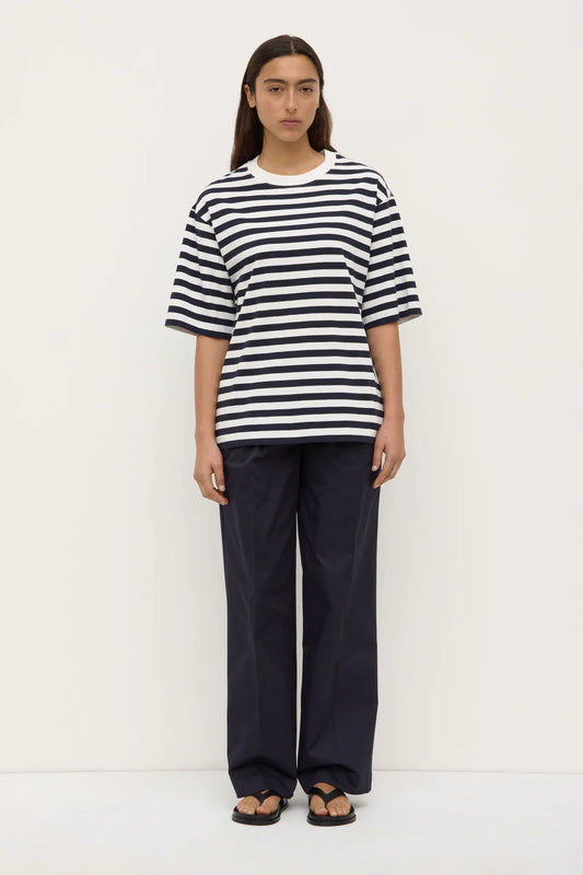 Monte Stripe Cotton Tee - True Navy/White Stripe