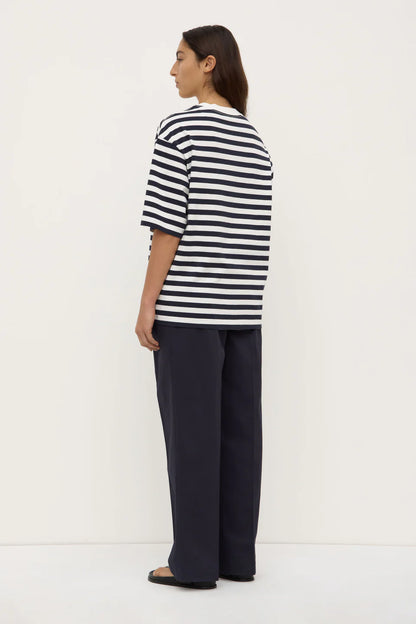 Monte Stripe Cotton Tee - True Navy/White Stripe