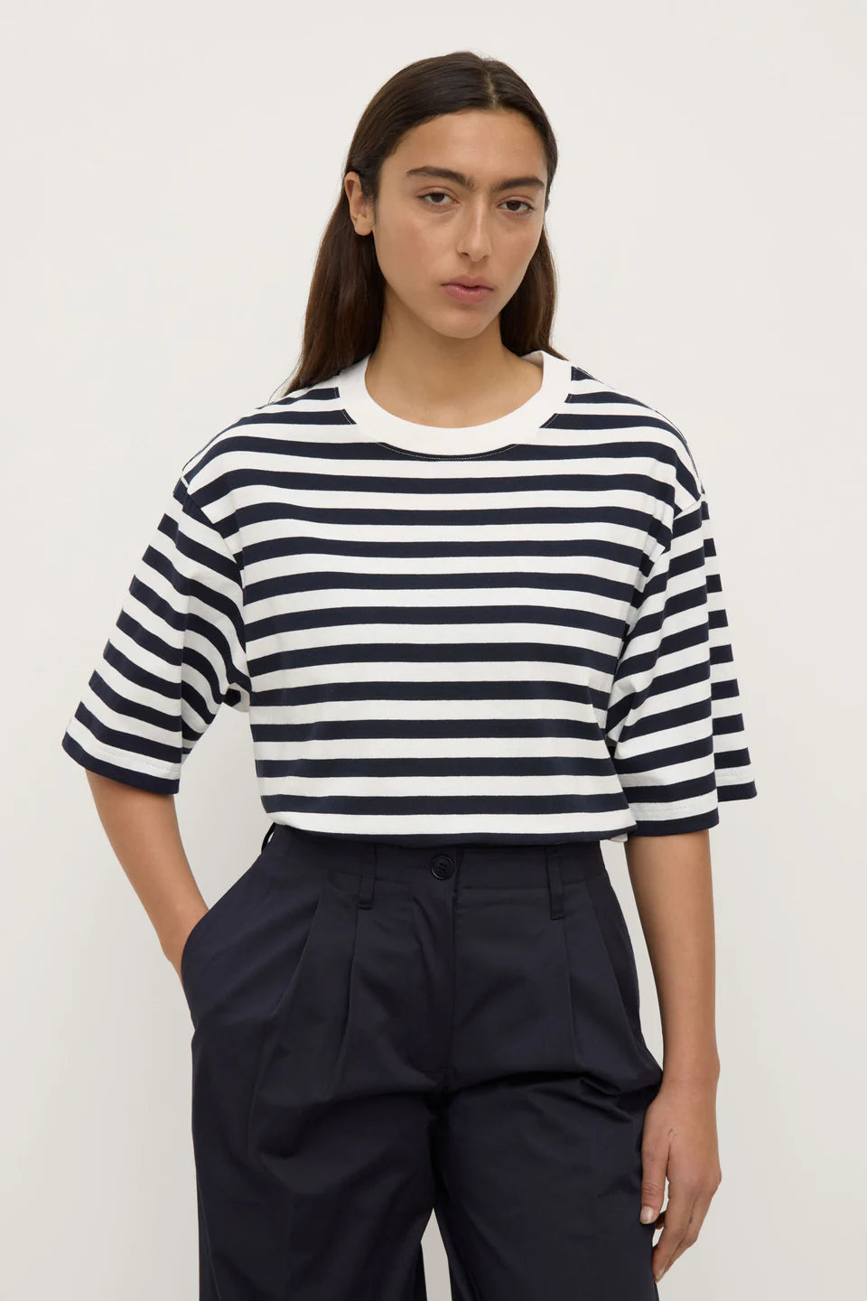 Monte Stripe Cotton Tee - True Navy/White Stripe