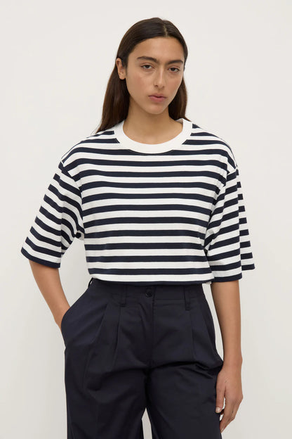 Monte Stripe Cotton Tee - True Navy/White Stripe