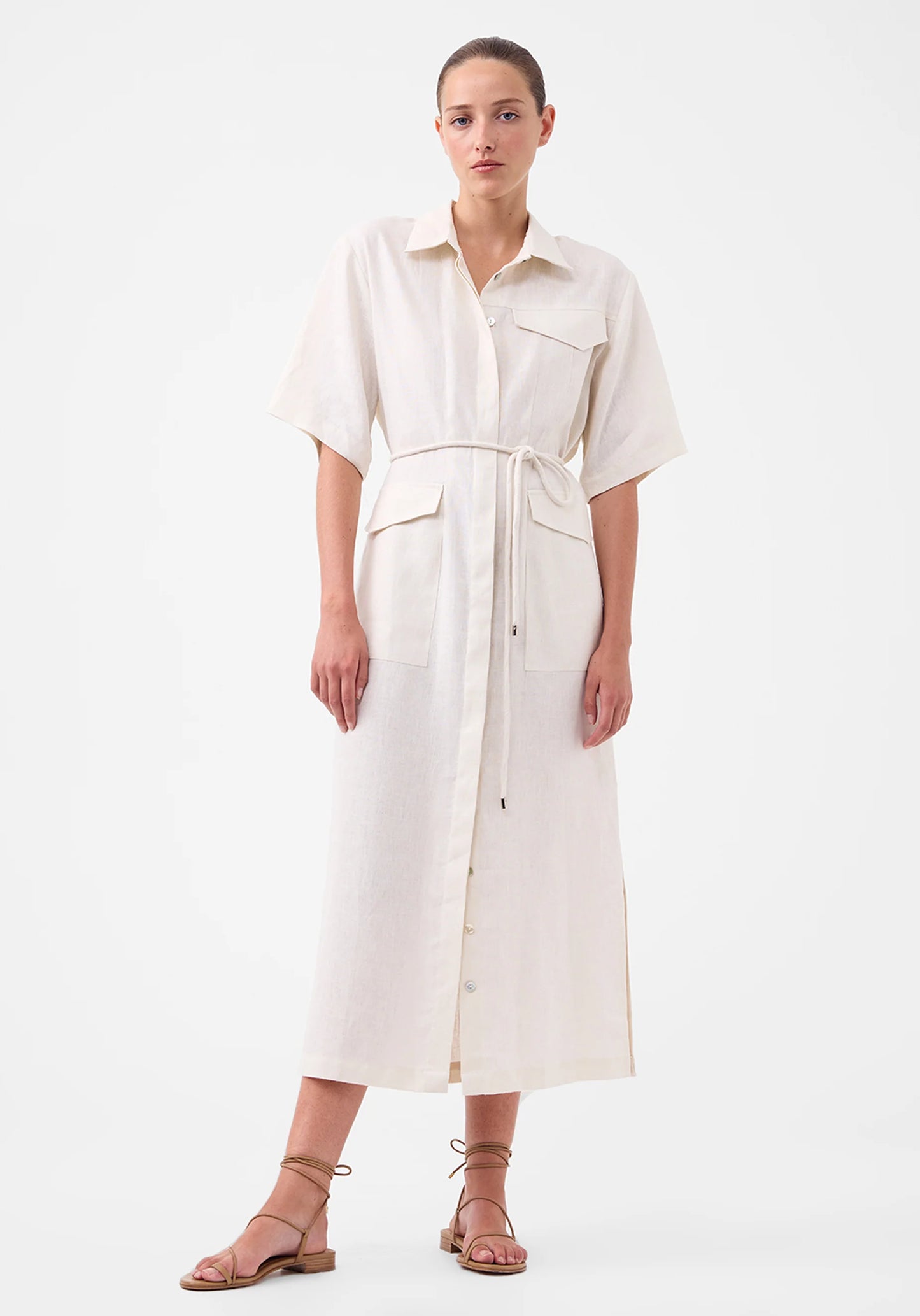 Avaline Linen Shirt Dress - Ecru