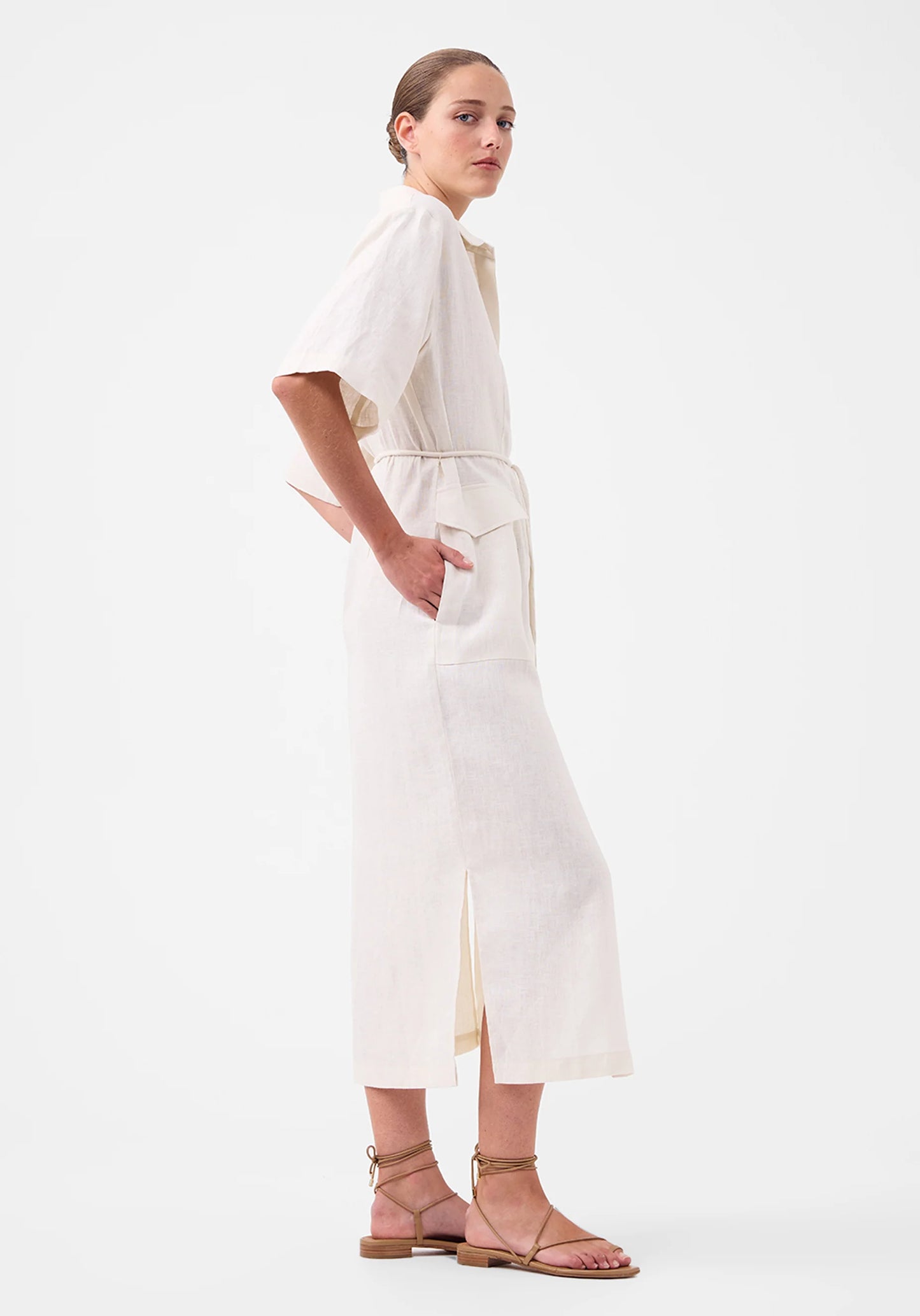 Avaline Linen Shirt Dress - Ecru