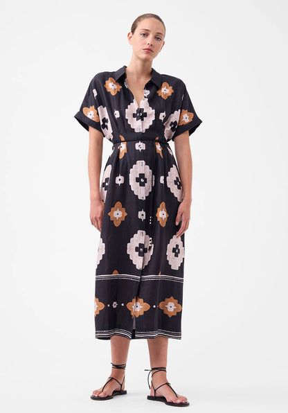 Navi Linen Shirt Dress - Print