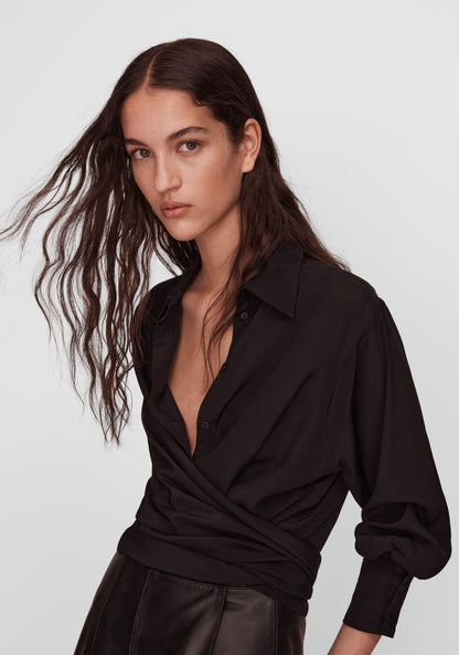 Wilomena Silk Wrap Shirt - Black