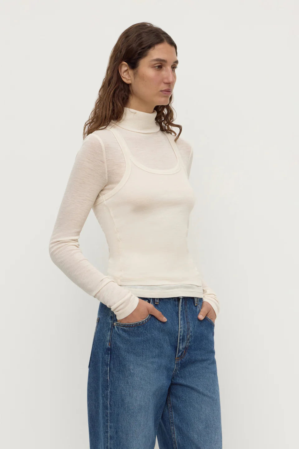Nora Merino Wool Layered Turtleneck - Snow