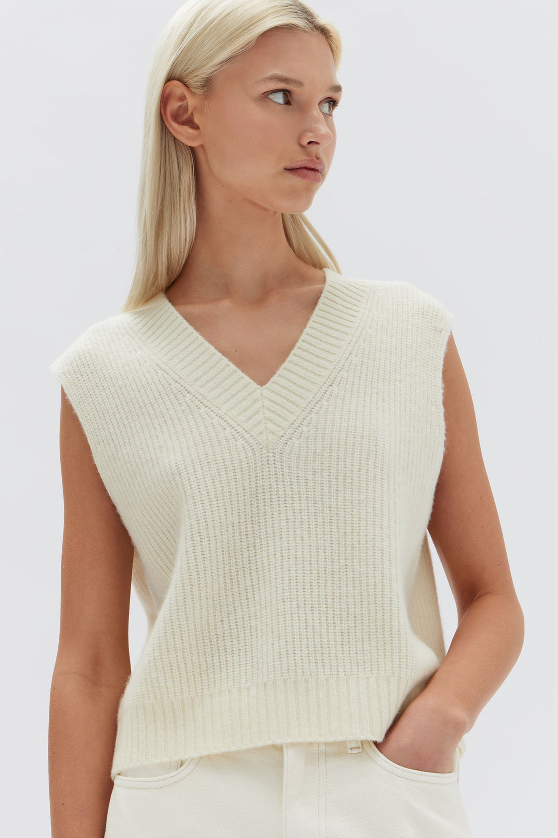 Nova Wool Knit Vest -Cream