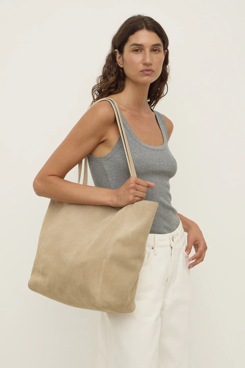 Paige Suede Tote Bag - Sand