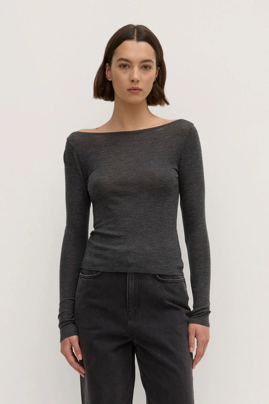 Shannon Wool Bateau LS Top - Charcoal Marle