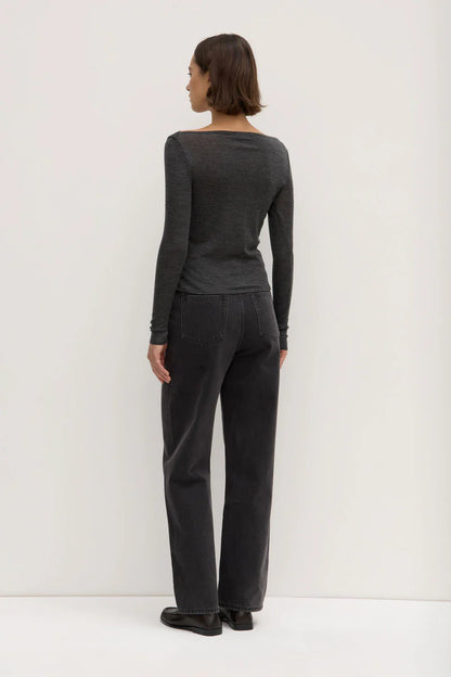 Shannon Wool Bateau LS Top - Charcoal Marle