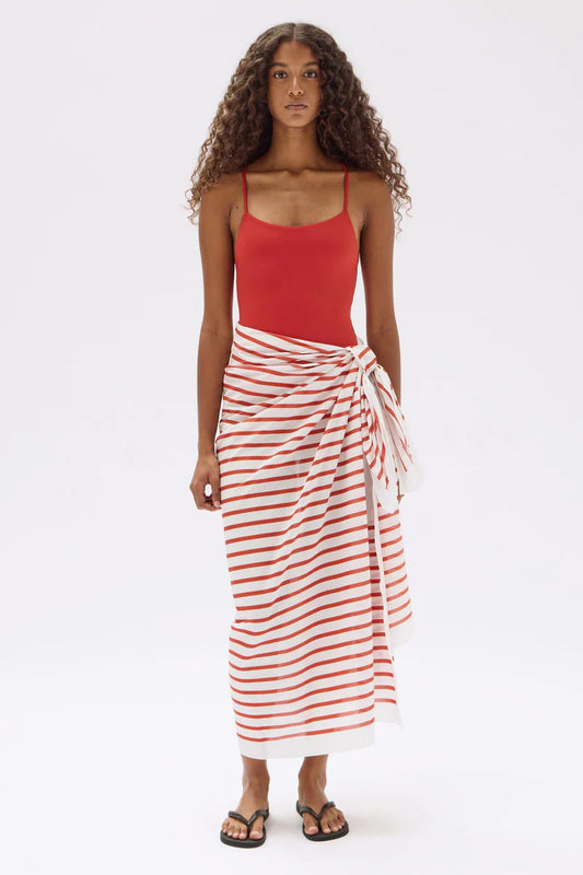 Stripe Cotton Sarong - Papaya/Cream