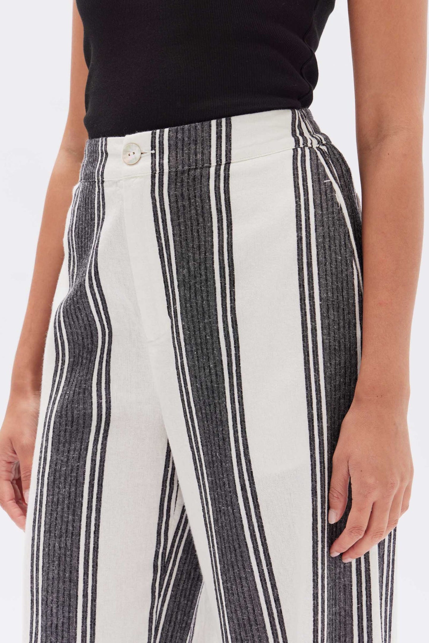 Tuscany Linen Stripe Pant - Black / White