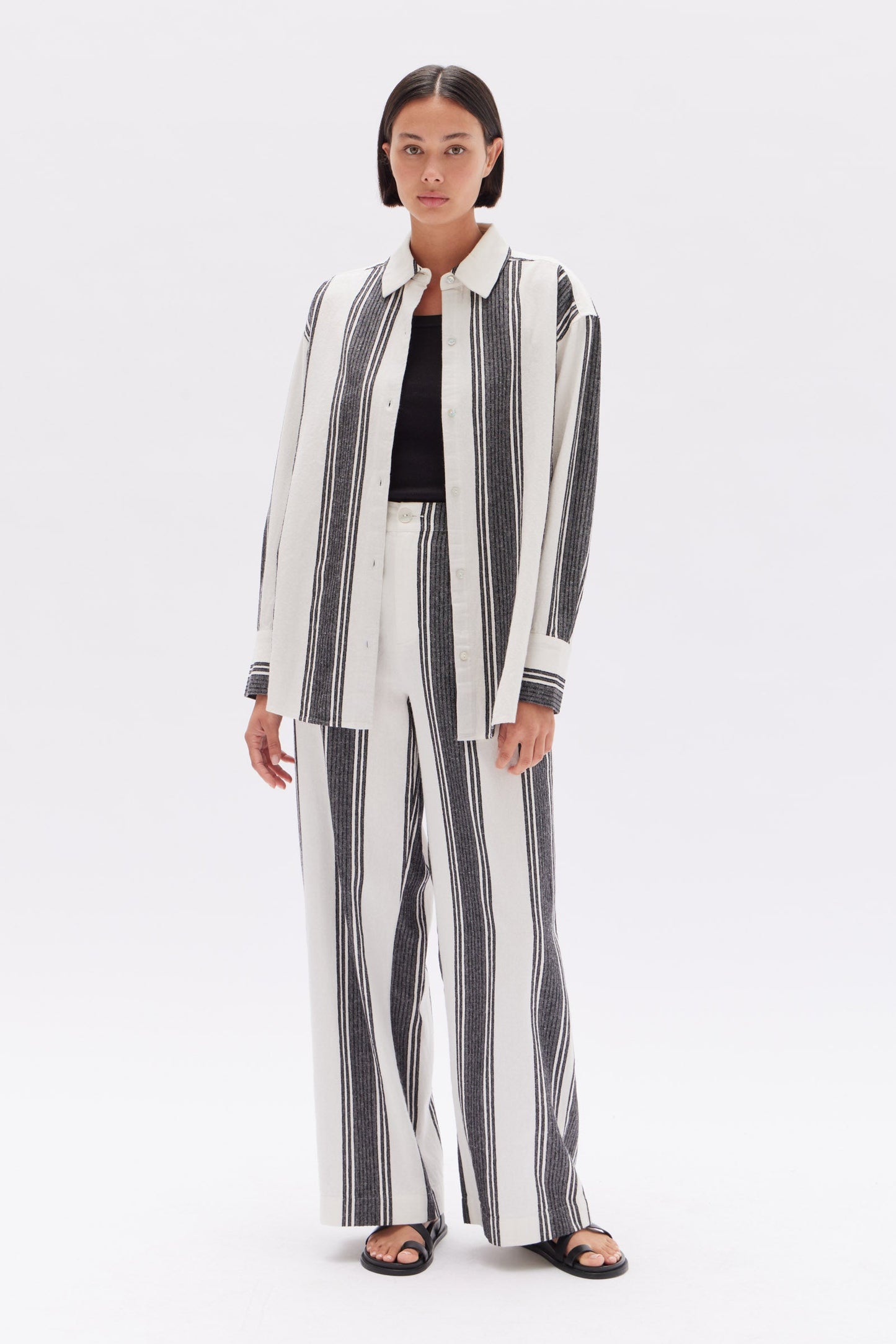 Tuscany Linen Stripe Long Sleeve Shirt - Black / White
