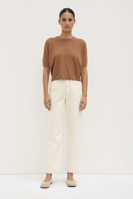 Vanya Cotton Cashmere Boxy Knit Tee - Bronze