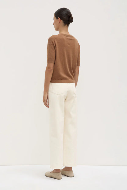 Vanya Cotton Cashmere Boxy Knit Tee - Bronze