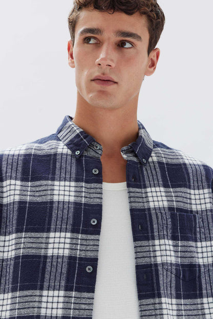 Vince Check Long Sleeve Shirt - True Navy /Antique White