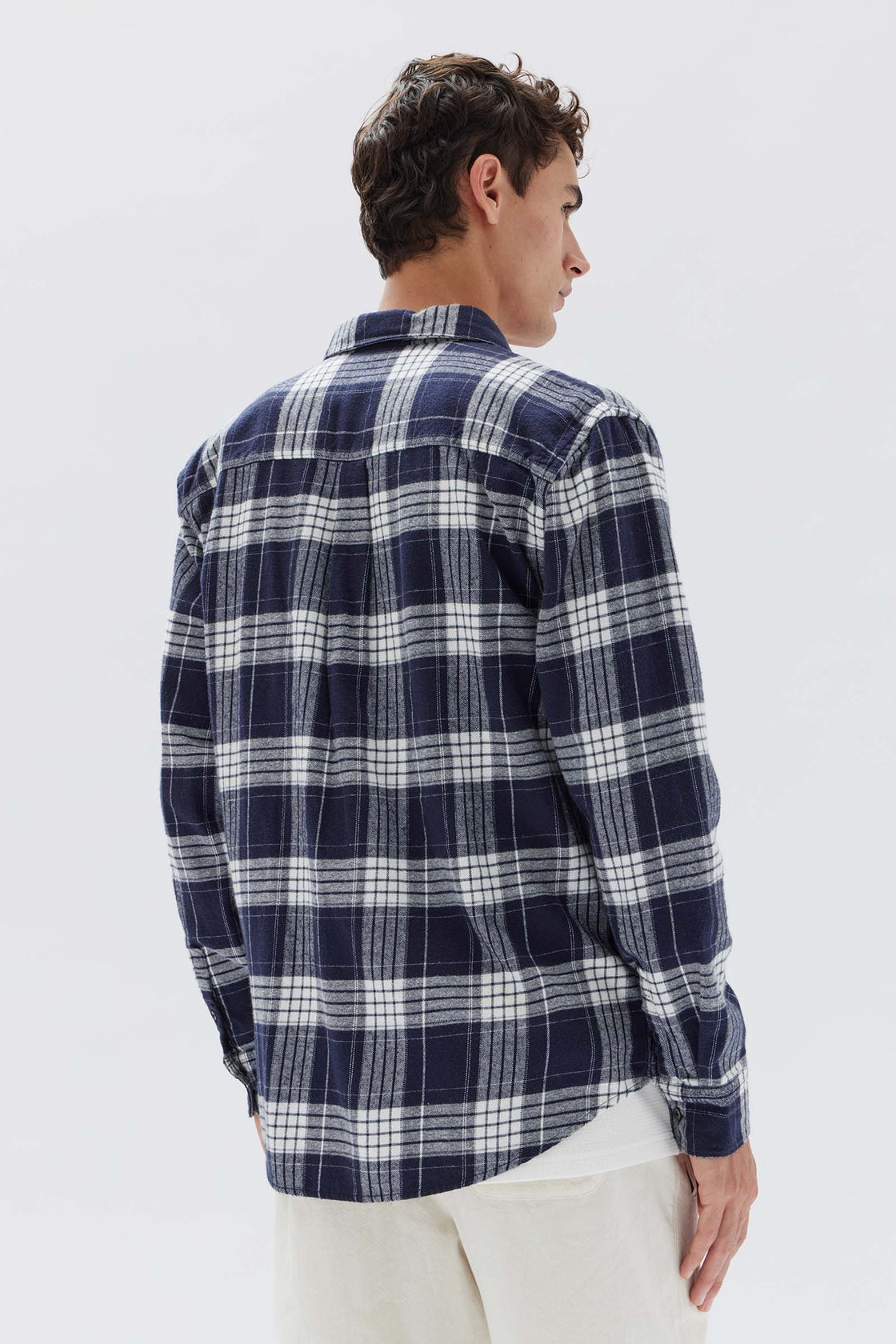 Vince Check Long Sleeve Shirt - True Navy /Antique White