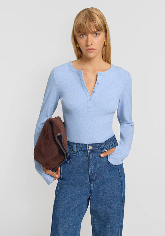Clique Rib Henley - Tile Blue
