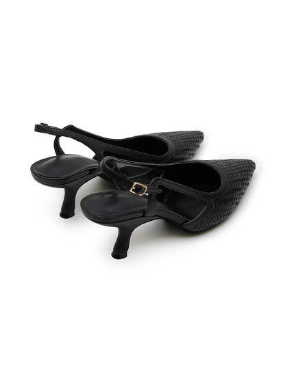 Woven Sling Back Heel - Black