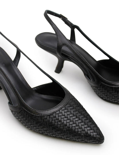 Woven Sling Back Heel - Black