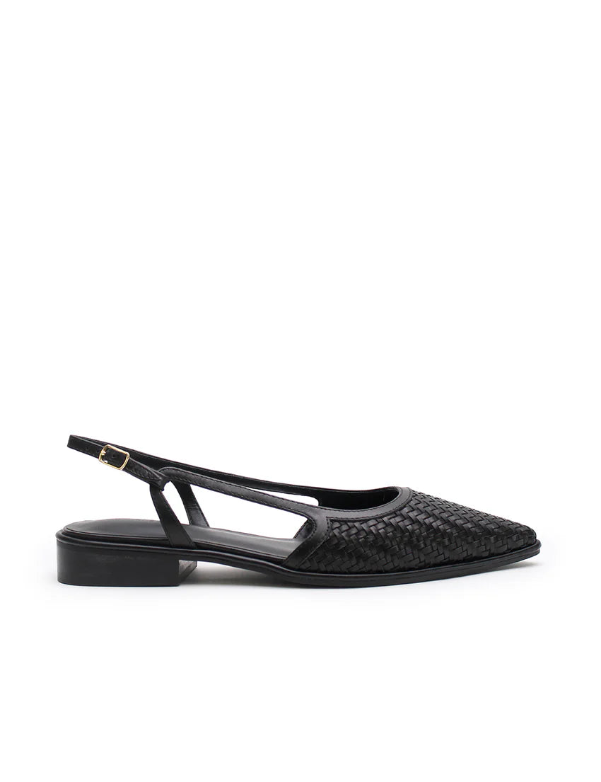 Woven Sling Back Flat - Black