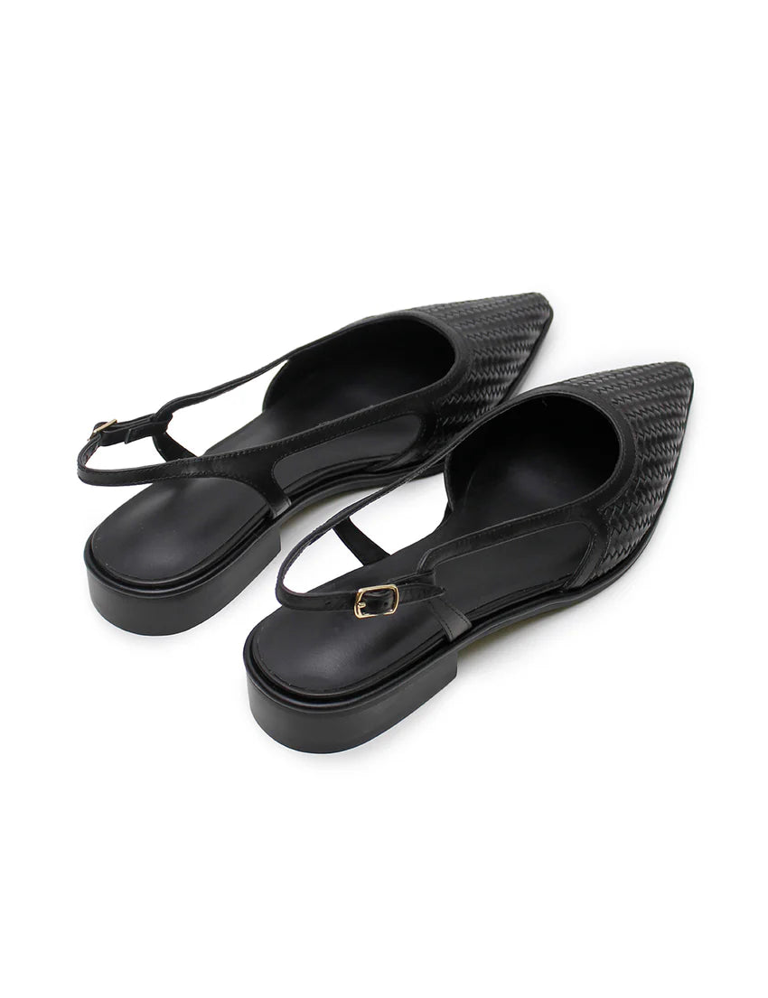 Woven Sling Back Flat - Black