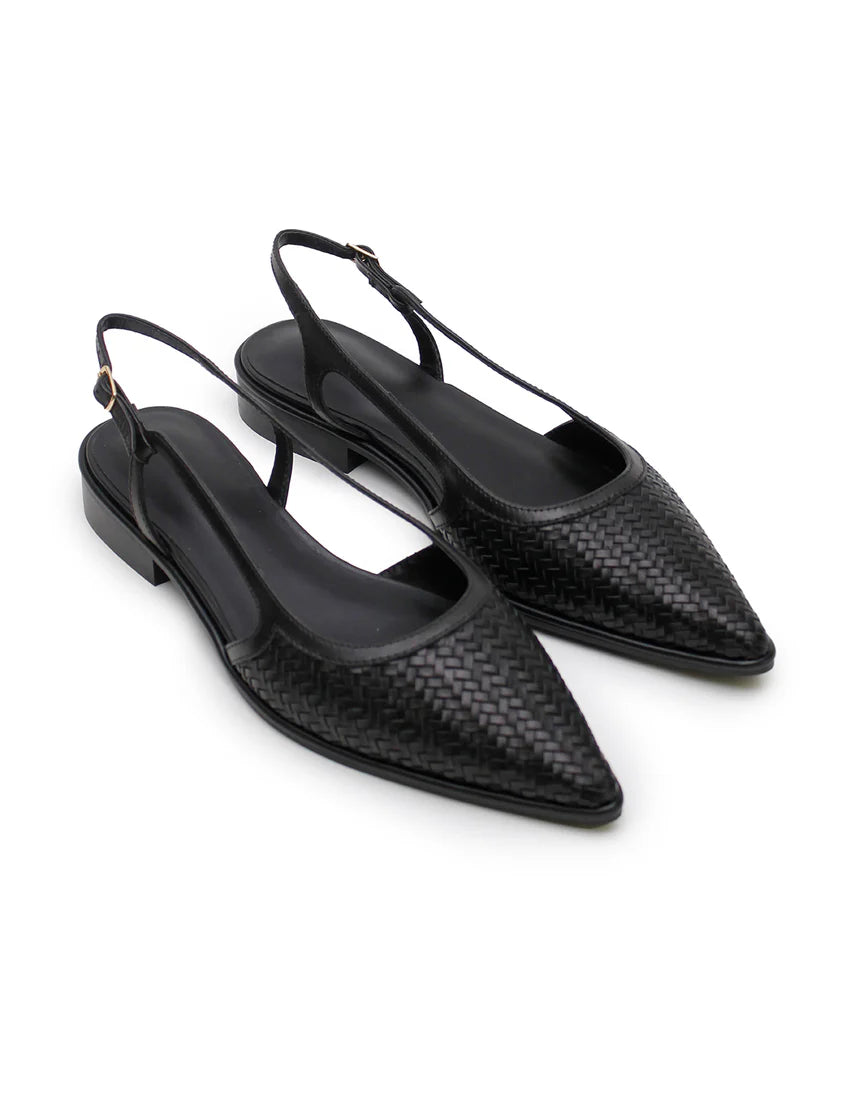 Woven Sling Back Flat - Black