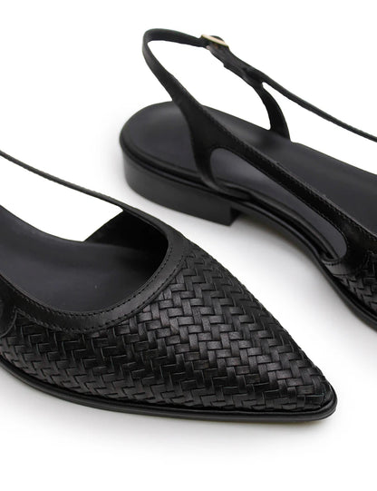 Woven Sling Back Flat - Black