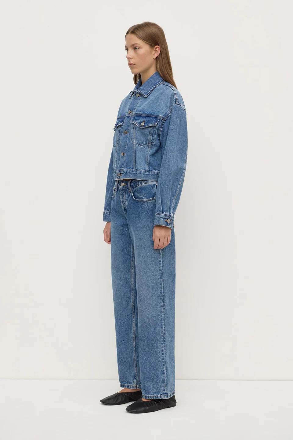 Womens Cropped Denim Jacket - Classic Blue